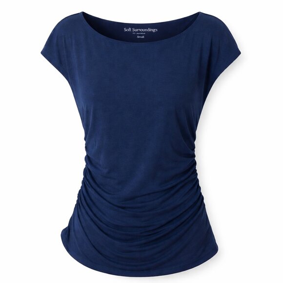 Soft Surroundings Tops - Soft Surroundings Navy Ruched Cap Sleeve Top S Supima Cotton Modal